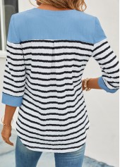 Sky Blue Button Split Striped Blouse | thumb picture 