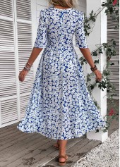 Blue Smocked Ditsy Floral Print Half Sleeve Dress | thumb picture 