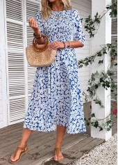 Blue Smocked Ditsy Floral Print Half Sleeve Dress | thumb picture 