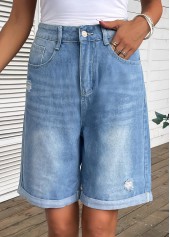 Denim Blue Pocket Button Fly High Waisted Shorts | thumb picture 