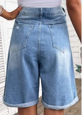 Denim Blue Pocket Button Fly High Waisted Shorts | thumb picture 