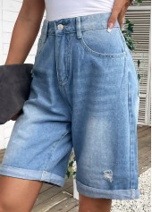 Denim Blue Pocket Button Fly High Waisted Shorts