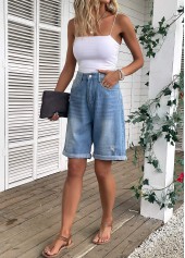 Denim Blue Pocket Button Fly High Waisted Shorts | thumb picture 