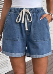 Pocket High Waisted Drawastring Denim Shorts