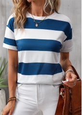 Blue Striped Short Sleeve Round Neck T Shirt | thumb picture 