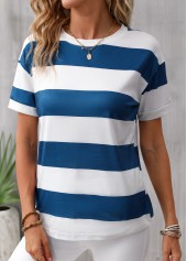 Blue Striped Short Sleeve Round Neck T Shirt | thumb picture 