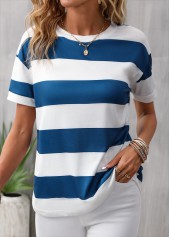 Blue Striped Short Sleeve Round Neck T Shirt | thumb picture 