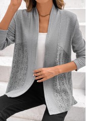 Grey Lace Patchwork Long Sleeve Cardigan | thumb picture 