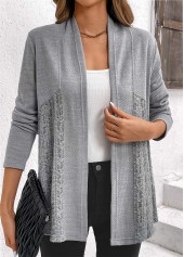 Grey Lace Patchwork Long Sleeve Cardigan | thumb picture 
