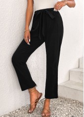 Black Bowknot Elastic Waist High Waisted Pants