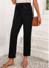 Black Bowknot Elastic Waist High Waisted Pants | thumb picture 
