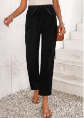 Black Bowknot Elastic Waist High Waisted Pants | thumb picture 
