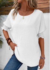 White Smocked Half Sleeve Round Neck T Shirt | thumb picture 