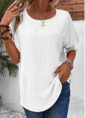 White Smocked Half Sleeve Round Neck T Shirt | thumb picture 