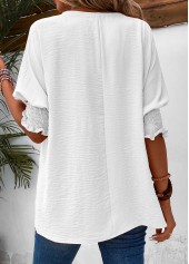 White Smocked Half Sleeve Round Neck T Shirt | thumb picture 