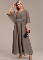 Gray Brown Surplice Maxi Half Sleeve V Neck Dress | thumb picture 