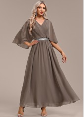 Gray Brown Surplice Maxi Half Sleeve V Neck Dress | thumb picture 