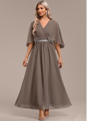Gray Brown Surplice Maxi Half Sleeve V Neck Dress | thumb picture 