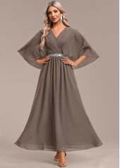 Gray Brown Surplice Maxi Half Sleeve V Neck Dress