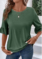 Green Button Half Sleeve Round Neck T Shirt | thumb picture 