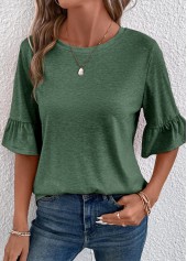 Green Button Half Sleeve Round Neck T Shirt | thumb picture 