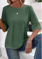 Green Button Half Sleeve Round Neck T Shirt | thumb picture 