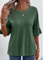 Green Button Half Sleeve Round Neck T Shirt | thumb picture 