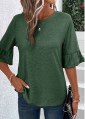 Green Button Half Sleeve Round Neck T Shirt | thumb picture 