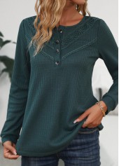 Blackish Green Patchwork Long Sleeve Scoop Neck T Shirt | thumb picture 