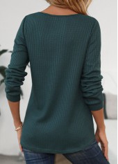 Blackish Green Patchwork Long Sleeve Scoop Neck T Shirt | thumb picture 