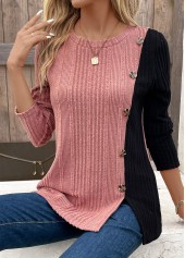 Plus Size Black Patchwork Long Sleeve T Shirt