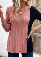 Plus Size Black Patchwork Long Sleeve T Shirt | thumb picture 