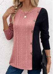 Plus Size Black Patchwork Long Sleeve T Shirt | thumb picture 