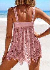 Lace Mid Waisted Pink Tankini Set | thumb picture 