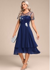 Navy Embroidery Short Sleeve Round Neck Dress | thumb picture 