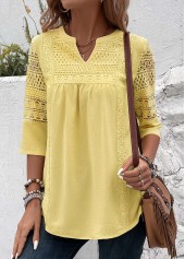 Light Yellow Patchwork 3/4 Sleeve Split Neck Blouse | thumb picture 