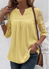 Light Yellow Patchwork 3/4 Sleeve Split Neck Blouse | thumb picture 