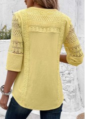 Light Yellow Patchwork 3/4 Sleeve Split Neck Blouse | thumb picture 