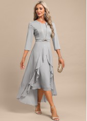 Light Grey Fake 2in1 High Low Split Neck Dress | thumb picture 
