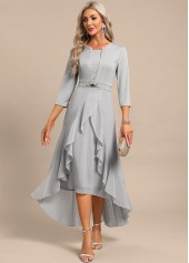 Light Grey Fake 2in1 High Low Split Neck Dress | thumb picture 