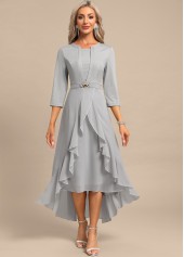 Light Grey Fake 2in1 High Low Split Neck Dress | thumb picture 