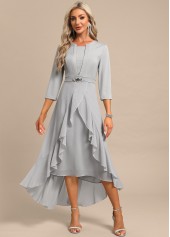 Light Grey Fake 2in1 High Low Split Neck Dress | thumb picture 