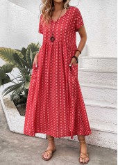 Red Pocket Geometric Print Maxi A Line Dress | thumb picture 