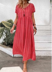 Red Pocket Geometric Print Maxi A Line Dress | thumb picture 