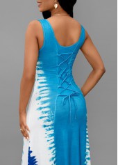 Light Blue Lace Up Tie Dye Print Maxi Dress | thumb picture 