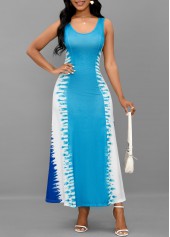 Light Blue Lace Up Tie Dye Print Maxi Dress | thumb picture 