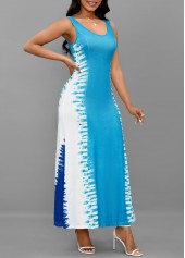 Light Blue Lace Up Tie Dye Print Maxi Dress | thumb picture 