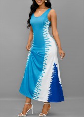 Light Blue Lace Up Tie Dye Print Maxi Dress | thumb picture 