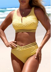 Split Patchwork Light Yellow Bikini Set