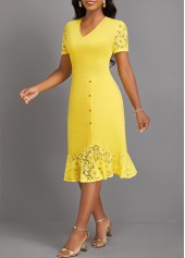 Light Yellow Lace Short Sleeve V Neck Dress | thumb picture 